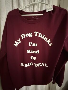 Zoe + Liv Maroon Crewneck Sweatshirt with White Dog-Theme Text